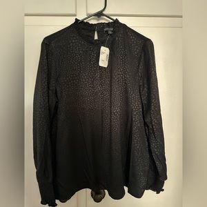 $$$ NWT Black animal satin print blouse from Saks. Size large.